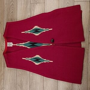 RARE Ortega's Chimayo Red Hand Woven Southwestern Aztec Wool L Vest 50s 60s VTG‎